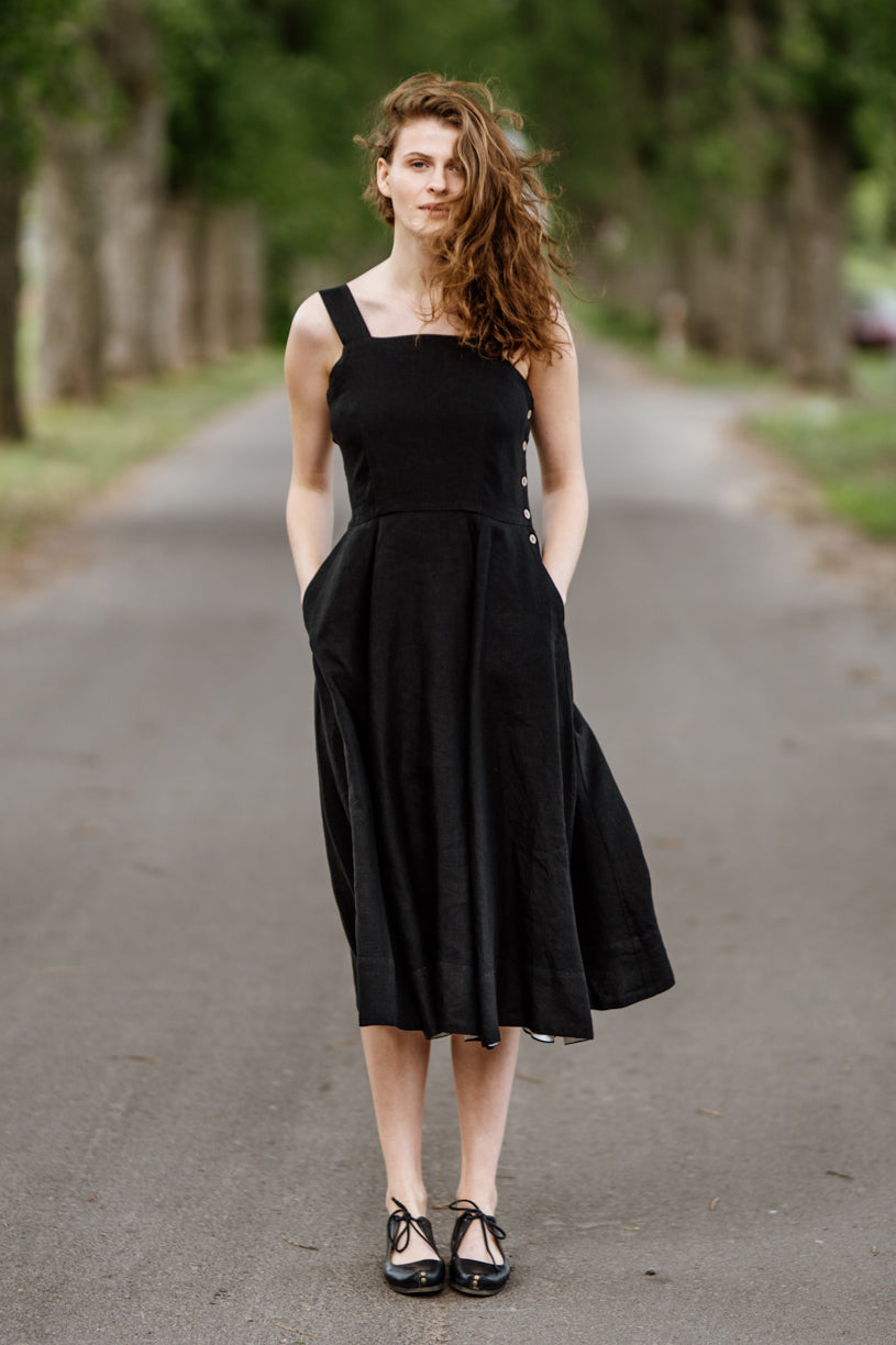black pinafore dress